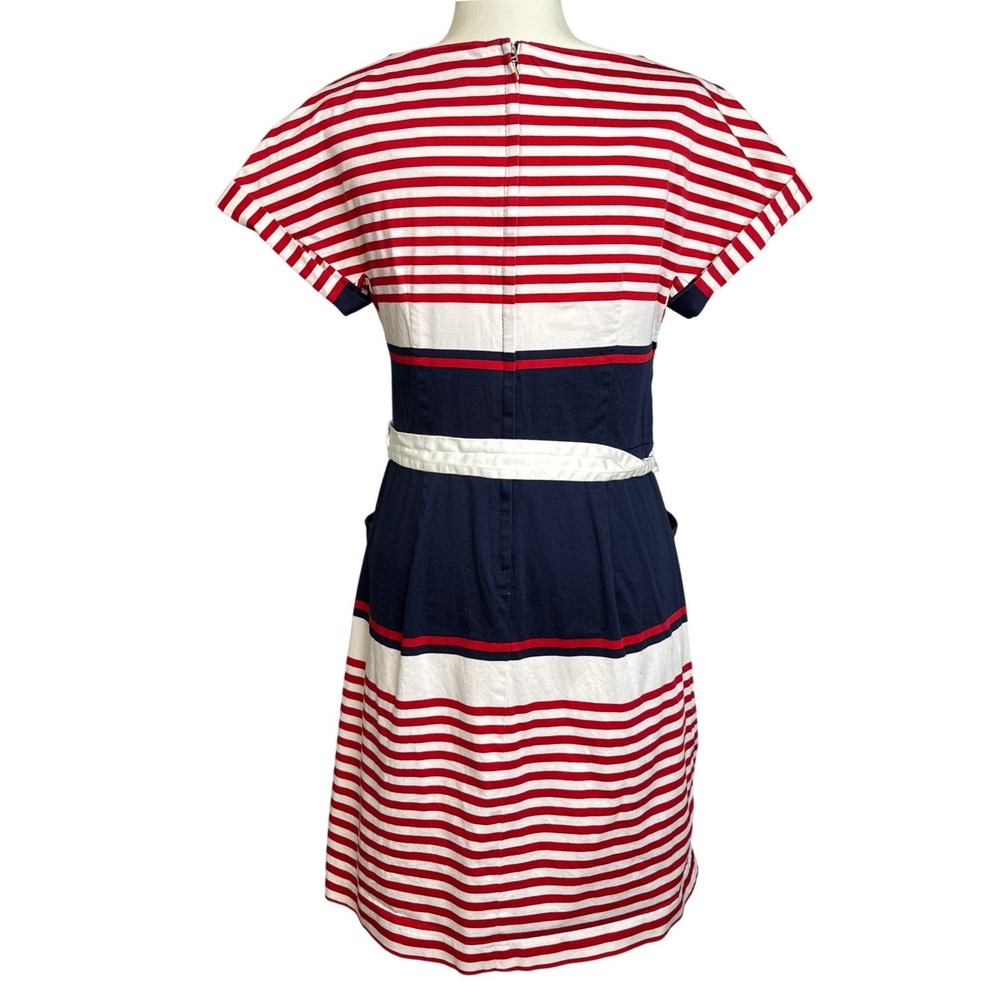 Tommy Hilfiger Women Striped Nautical Sheath Dress Navy Red White Belted Size 10 - Picture 3 of 10
